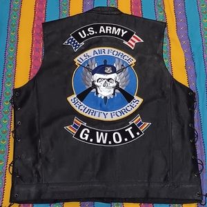 2009 Genuine Leather US Army Air Force Biker Motorcycle Vest Vintage POW MIA USA